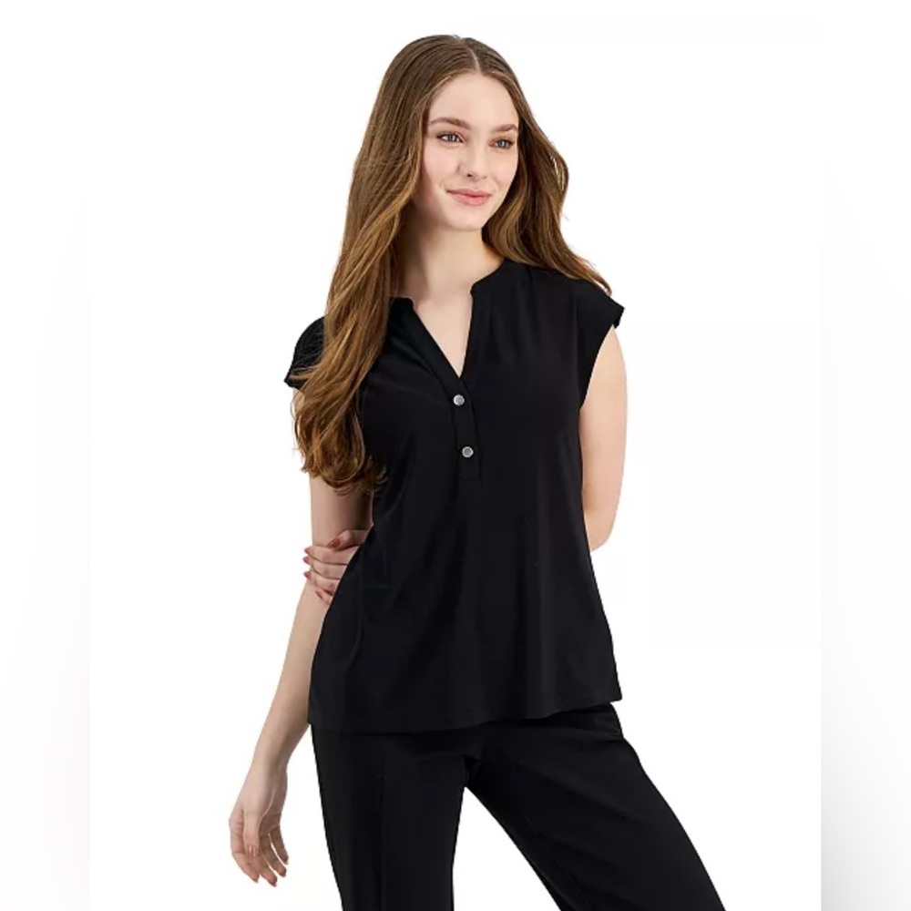 AK Anne Klein Petite Dolman-Sleeve Split-Neck Top
